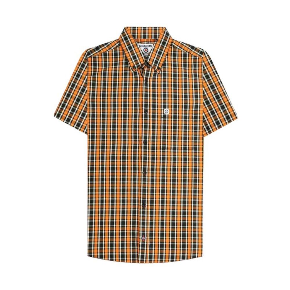 Lambretta Unisex Adult Checked Shirt / Black/White/Orange